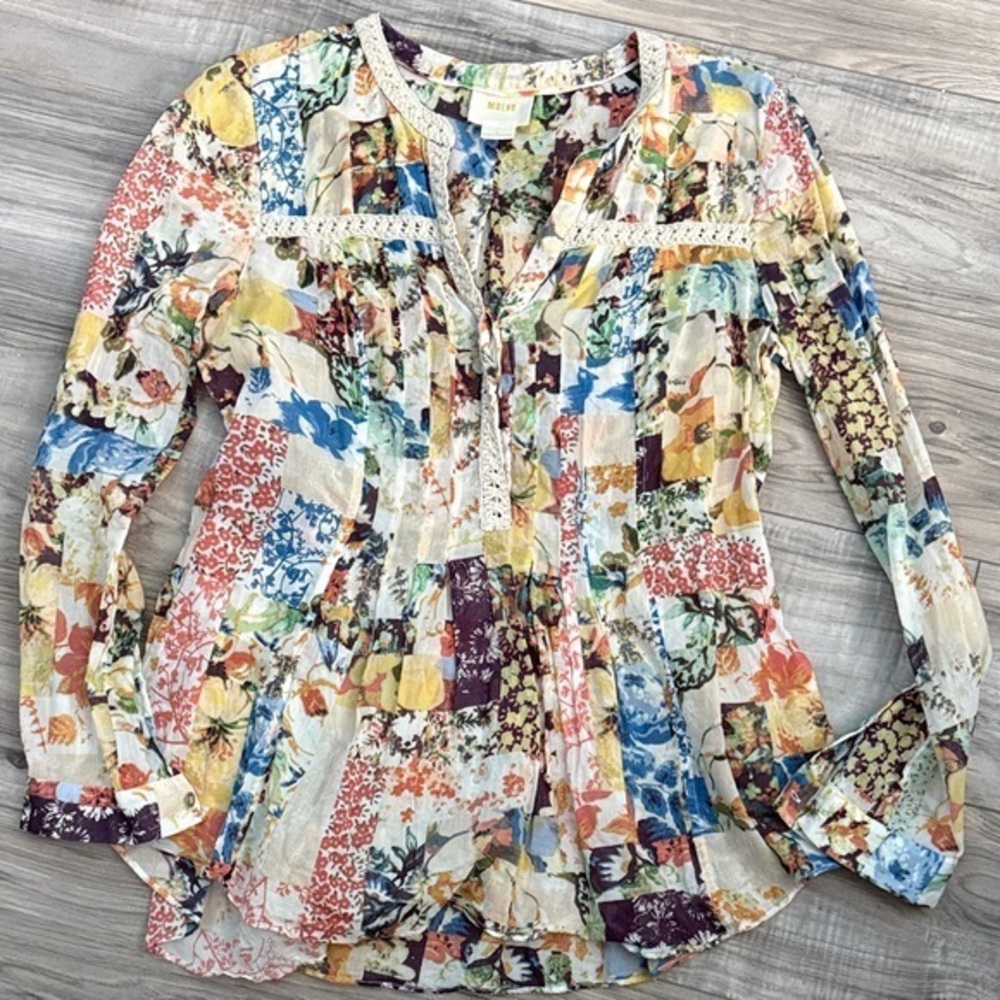 Like New Maeve Anthropologie Flora Patchwork Blouse